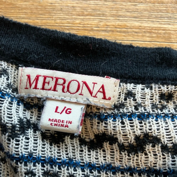 Merona size large black and white cardigan with pink and blue accents. - Picture 3 of 4